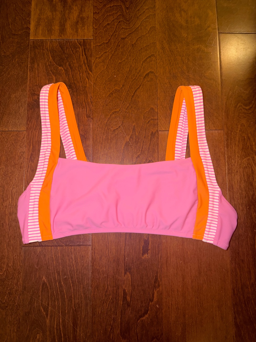 Aerie Pink and Orange Striped-Trim Bikini Top